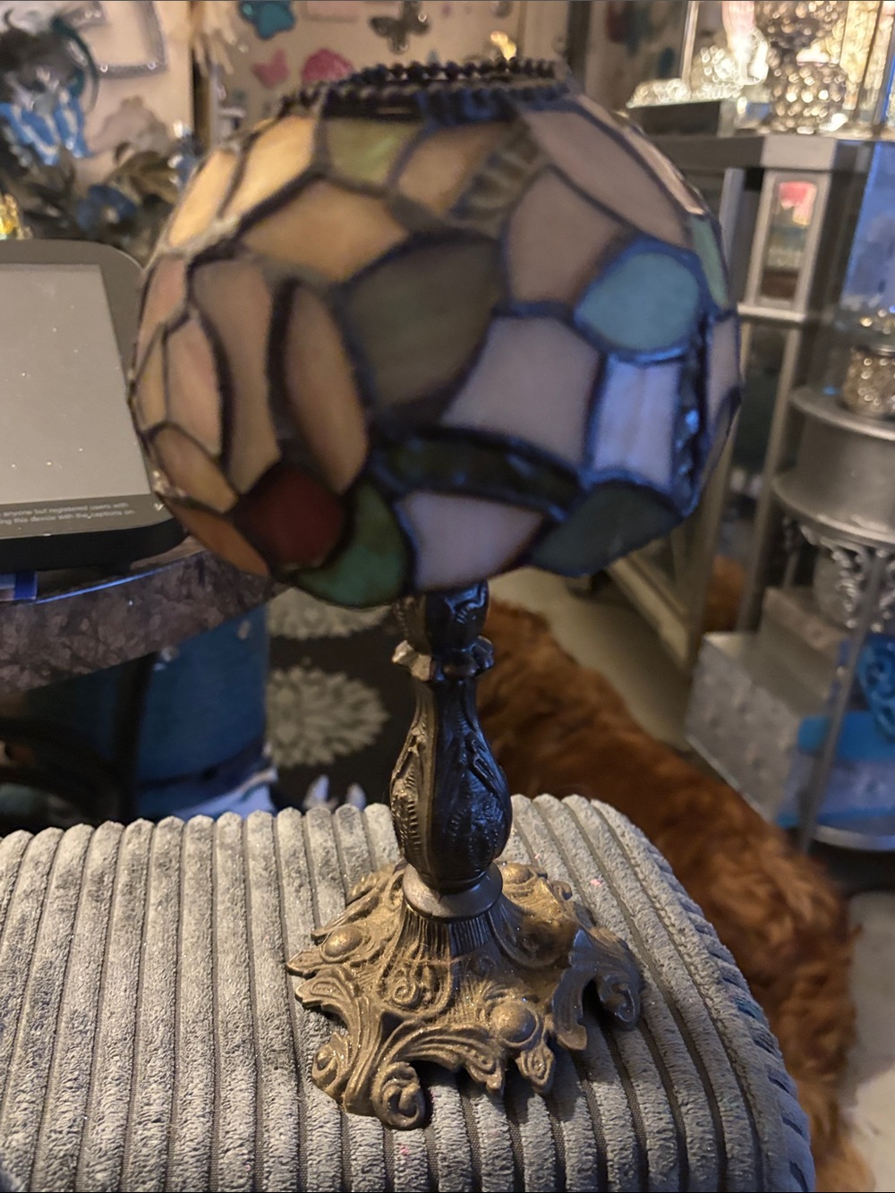 Dale Tiffany Multicolored Stained Glass Table Lamp - Blue, Green, Cream